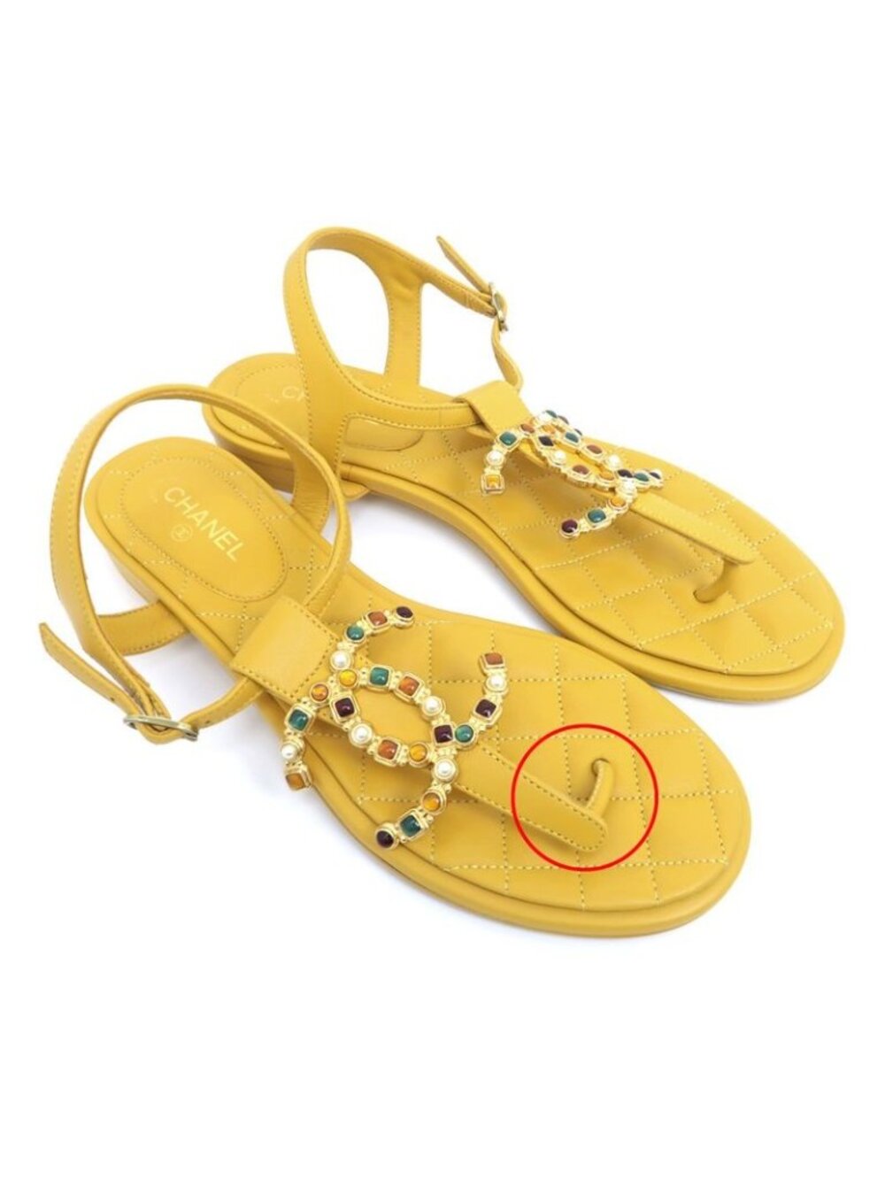 Chanel Flat Sandals Yellow 38 C Visual Coco Mark Shoes - Picture 4 of 10